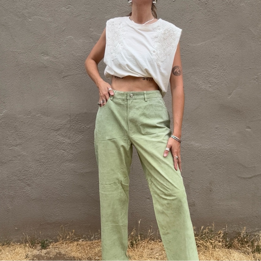 Vintage IOS Green Genuine Leather Pants